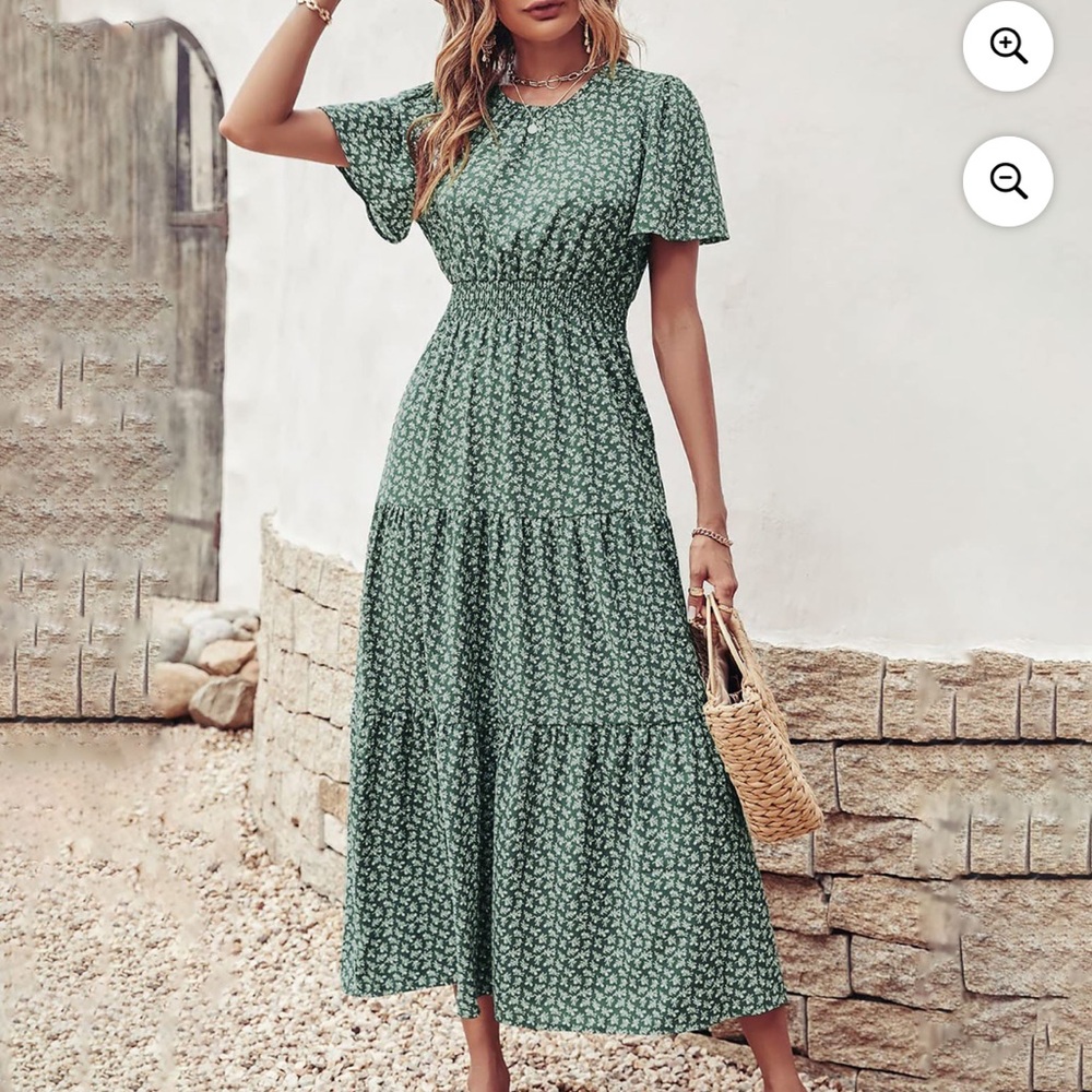 Green and White Floral Maxi Dress